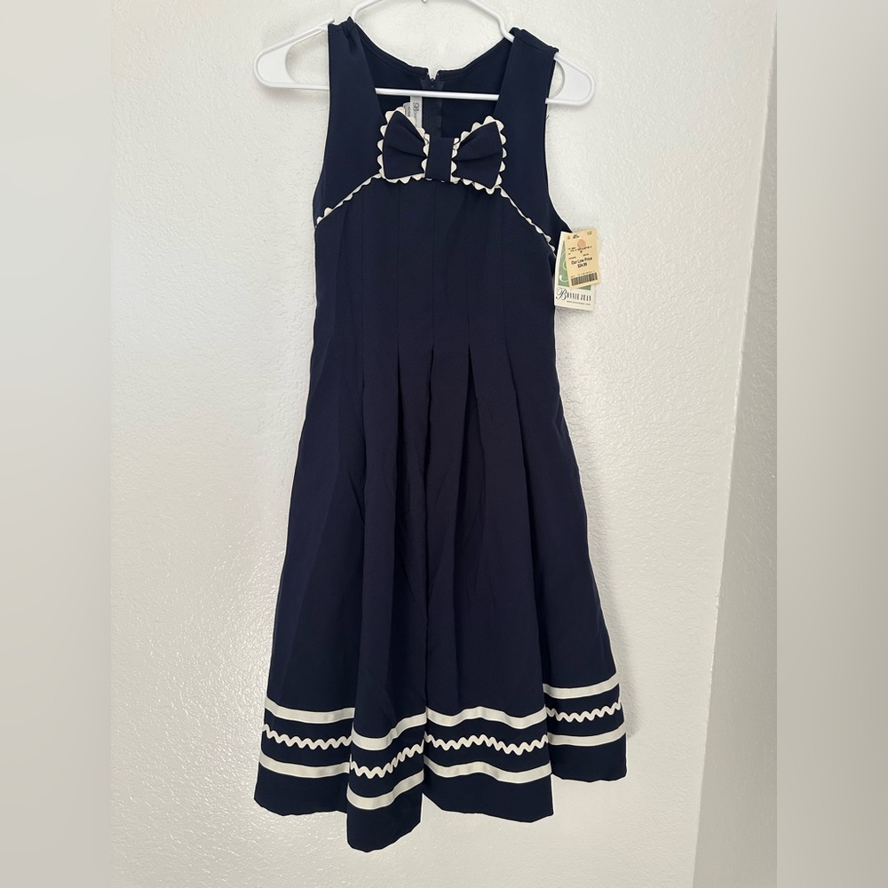 Bonnie Jean Navy Dress with White Trim